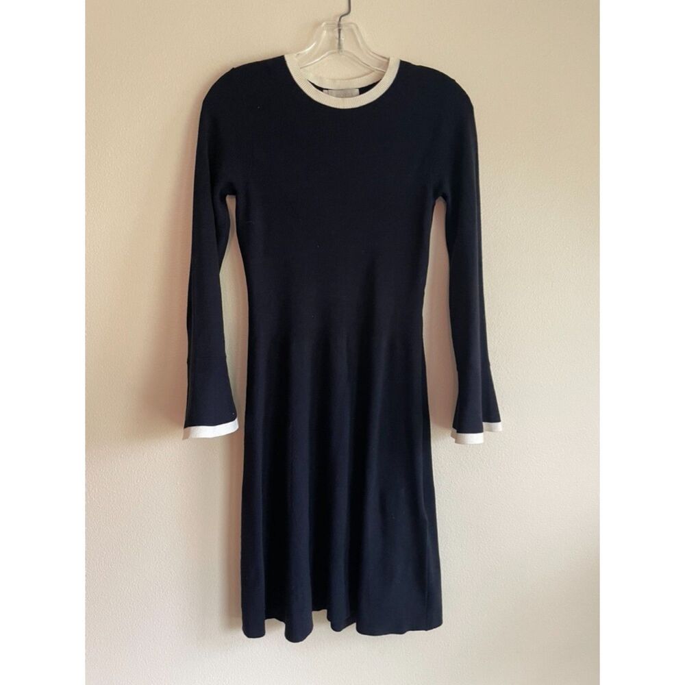 Hobbs London Blue and Cream Knit Dress